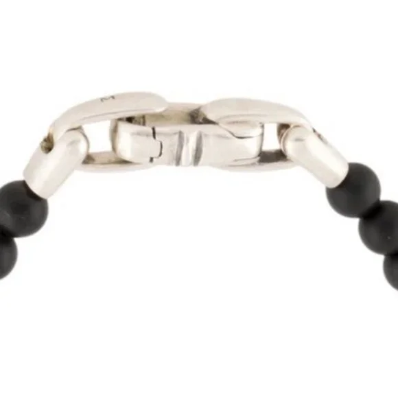 DAVID YURMAN ONYX & DIAMOND STERLING SILVER MEMENTO MORI SKULL STATION BRACELET